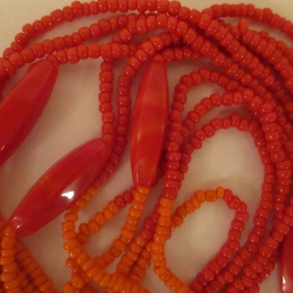 10 STRAND GLASS Necklace Orange Multi Strand Necklace Lucite & Glass Beads - Picture 11 of 12